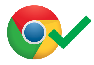 Google Chrome logo with green checkmark